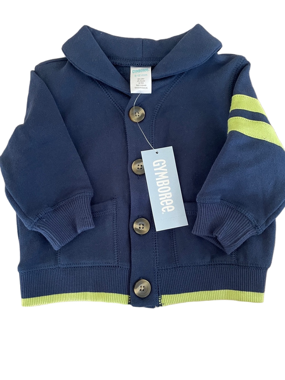 Gymboree Navy Cardigan with Lime Trim and Sleeve Stripes 6-12 Mo. NWT!